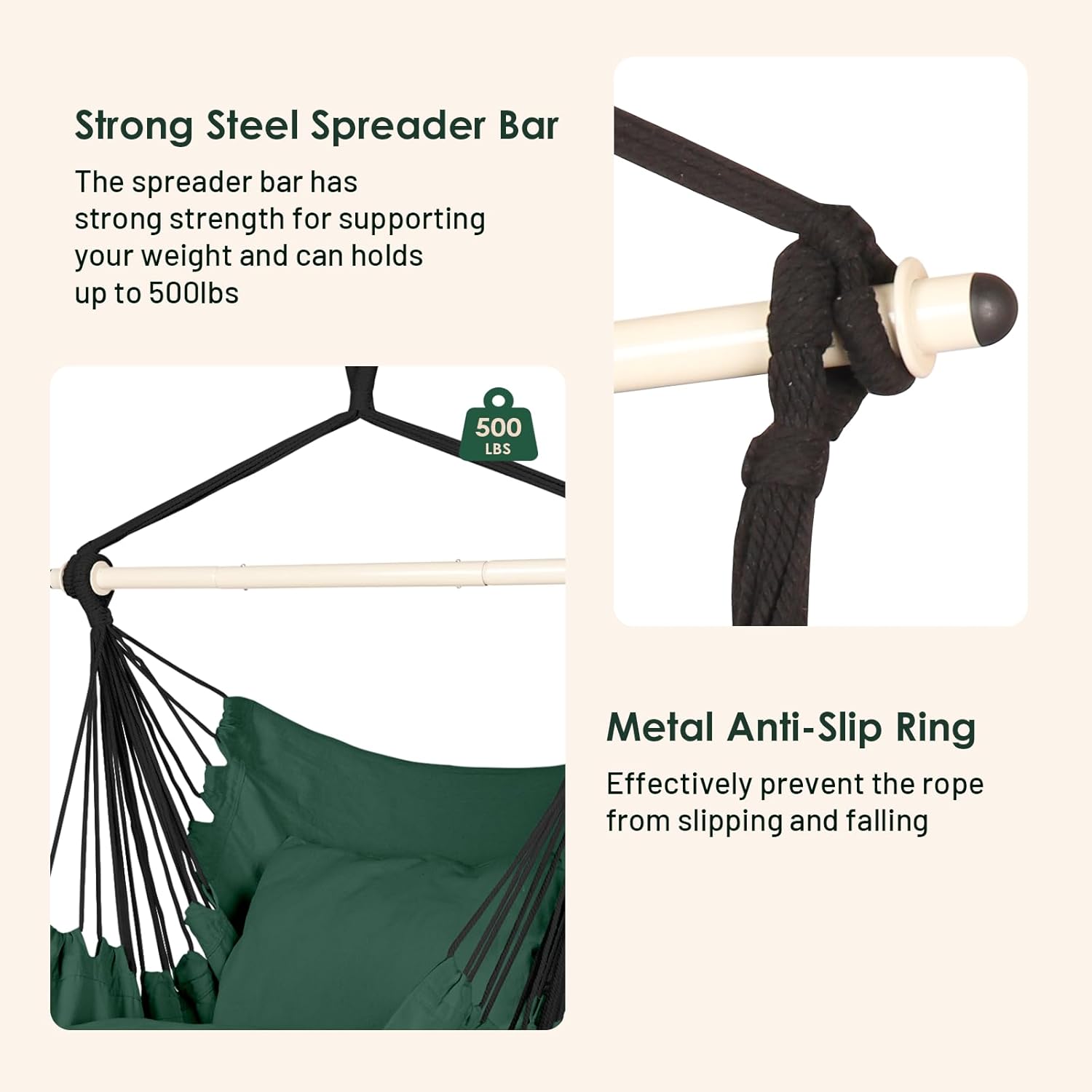 Detalle 2 de Highwild Hammock Chair Hanging Rope Swing 500 lbs