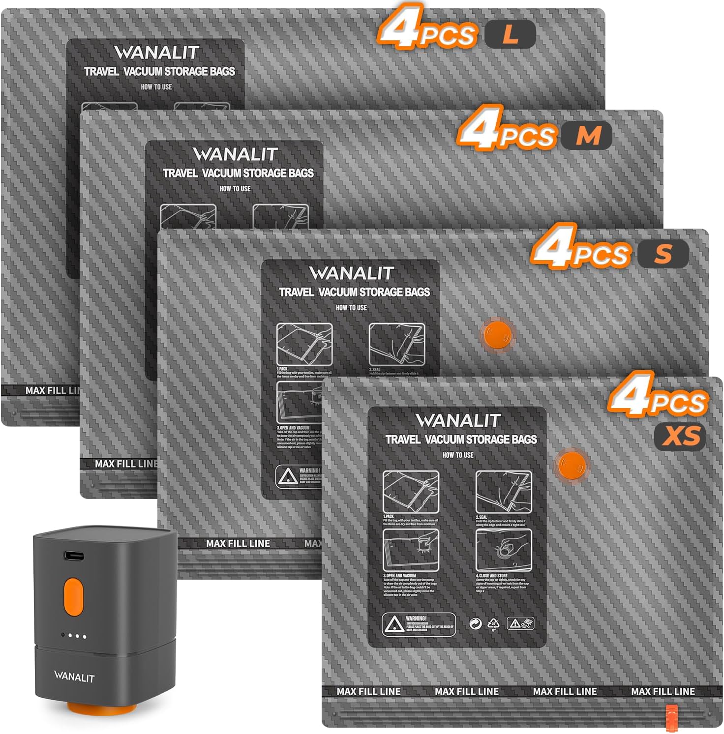 Detalle de Travel Vacuum Bags, 16-Pack