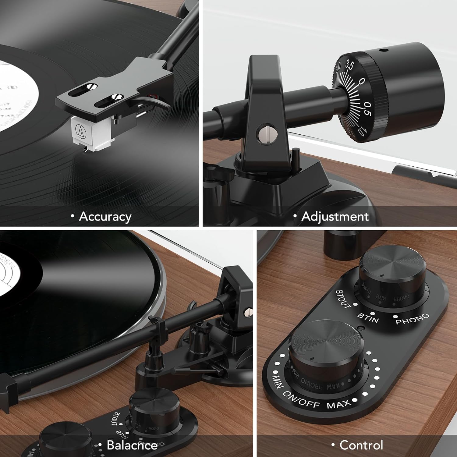 Thumbnail 4 de Udreamer Platine Vinyle Système Hi‑Fi avec Enceintes d'étagère 40 W — plateau aluminium, Bluetooth, 2 vitesses