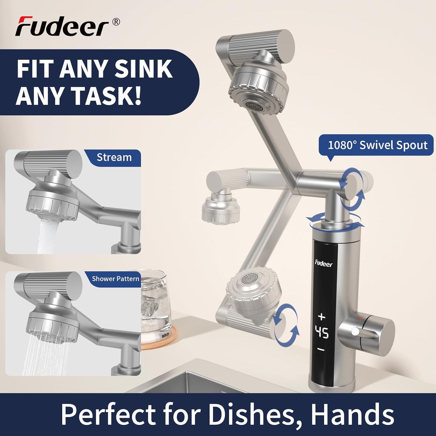 Detalle 2 de Fudeer 1080° Swivel Electric Hot Water Tap 3.3KW 🚰