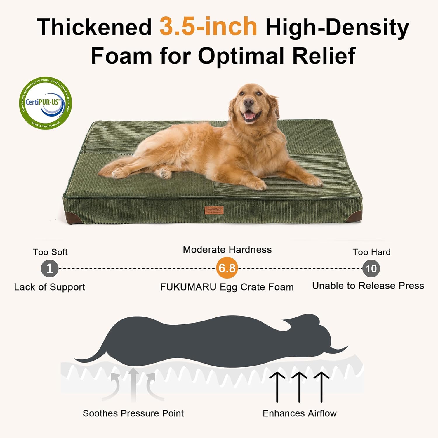 Detalle de FUKUMARU Corduroy Orthopedic Dog Bed 28D Foam Grey