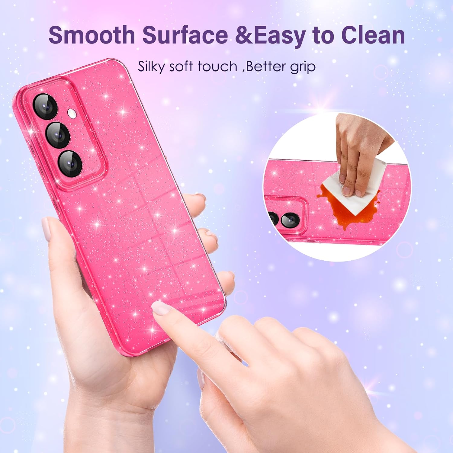 Detalle de Paitech Glitzer-Hülle für Samsung Galaxy S25 FE 5G – Dünne, weiche TPU Silikon Schutzhülle in Rosa