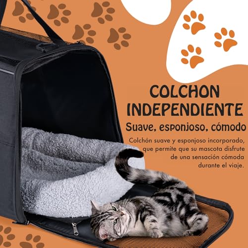 Thumbnail 4 de T-LOVENDO.ES Transportín para perros y gatos transpirable con colchón y tres puertas (12x44x24 cm)