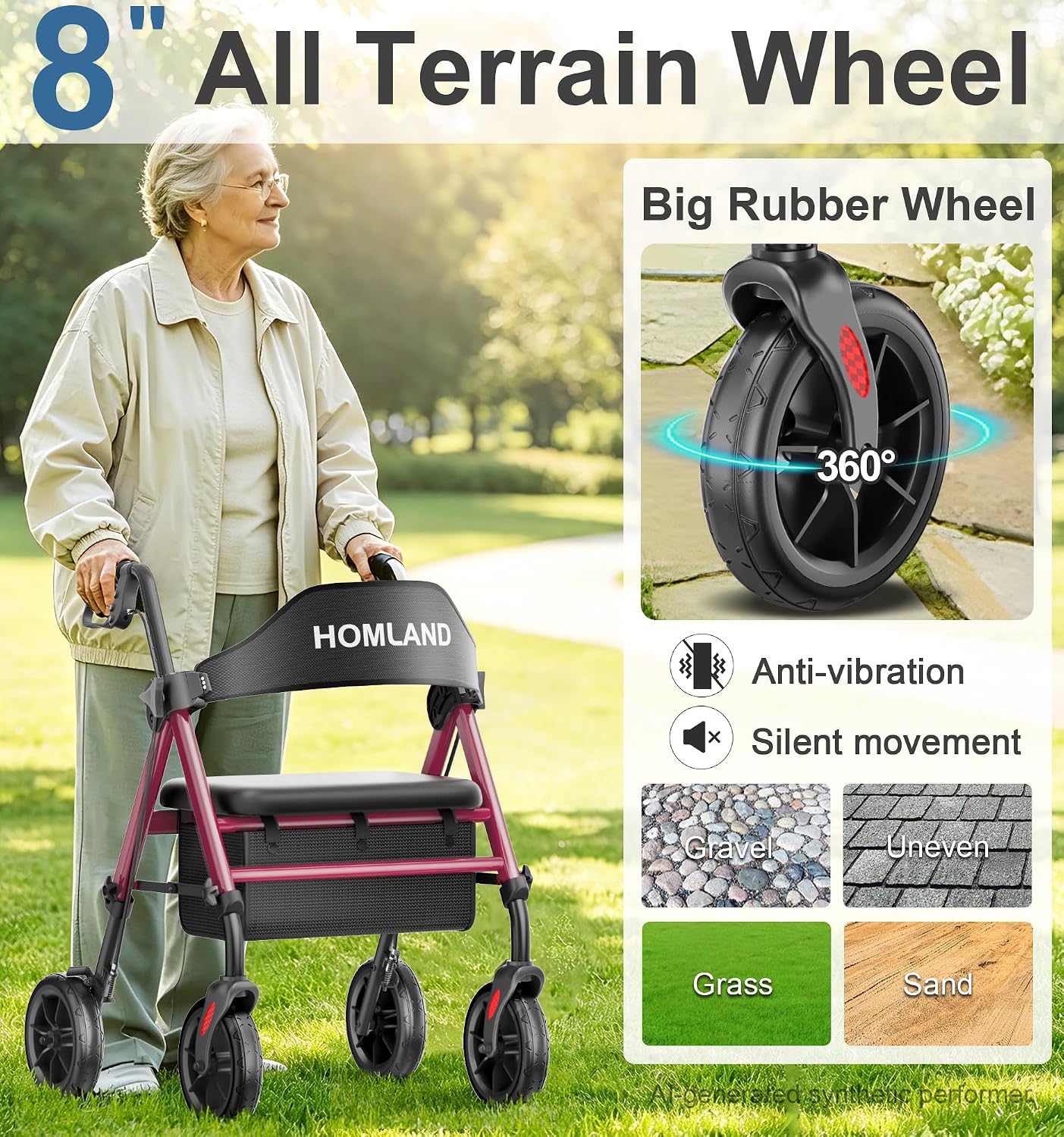 Detalle de HOMLAND Foldable Rollator Walker 8" wheels 🚶