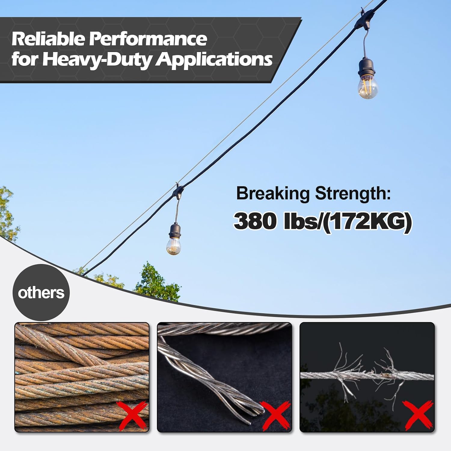 Detalle de TooTaci 2mm Wire Rope Kit (100m) with M4 turnbuckles, rope clamps and vine eyes for outdoor trellis and string lights