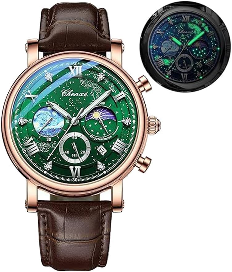 Thumbnail 6 de Tiong Herren Business Chronograph mit Mondphase – Edelstahl & Lederarmband