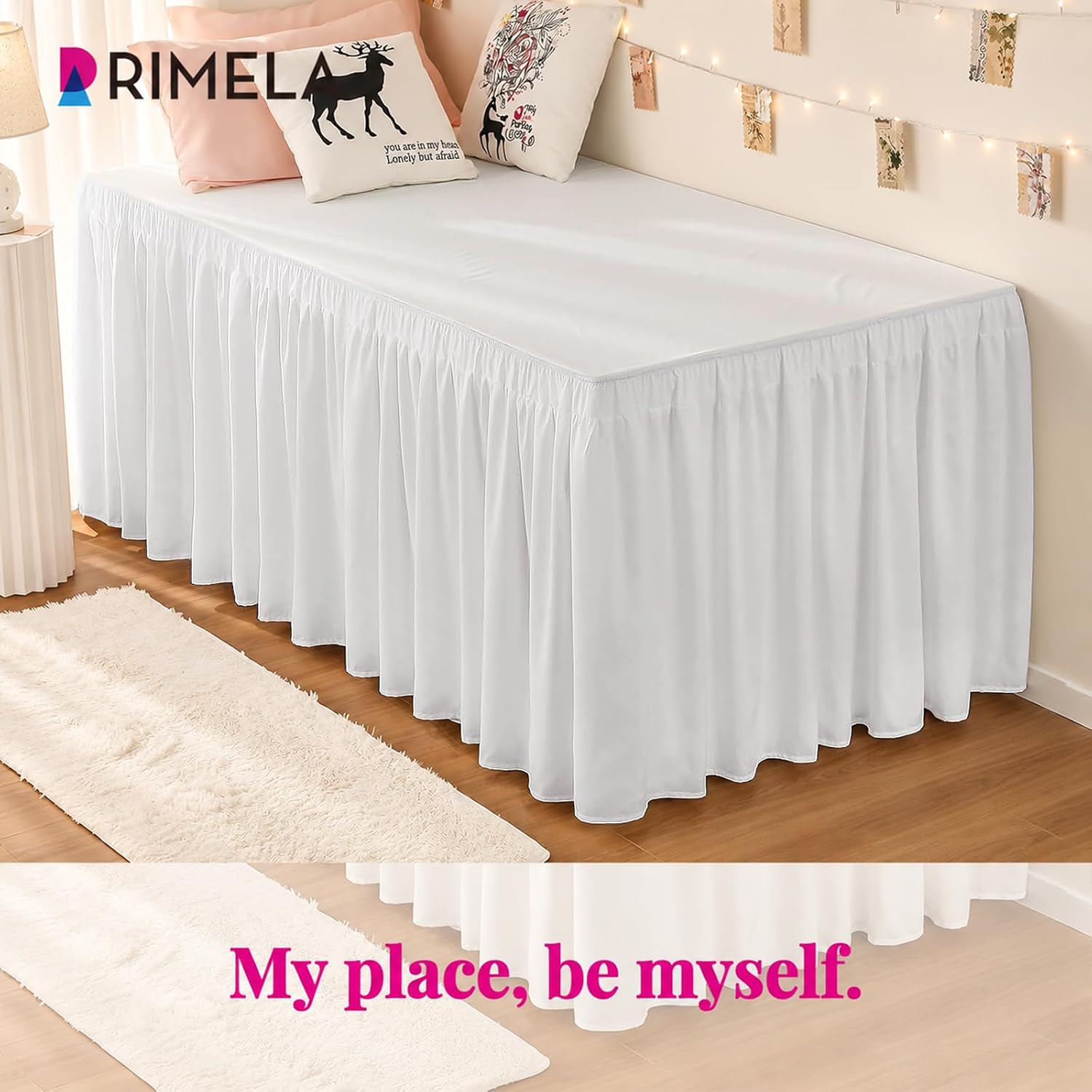 Detalle de RIMELA Twin XL Dorm Bed Skirt with 36-Inch Drop – Easy Wrap-Around Elastic Dust Ruffle in Warm White