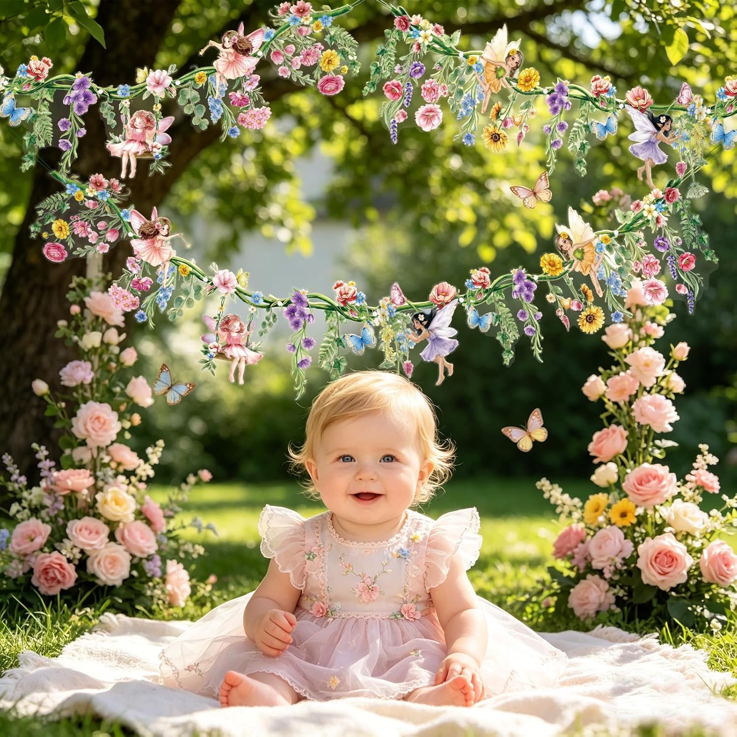 Detalle de SUNBEAUTY 2er Set PET Blumen Girlande Wildblumen – Wiederverwendbare Deko für Babyzimmer und Gartenparty