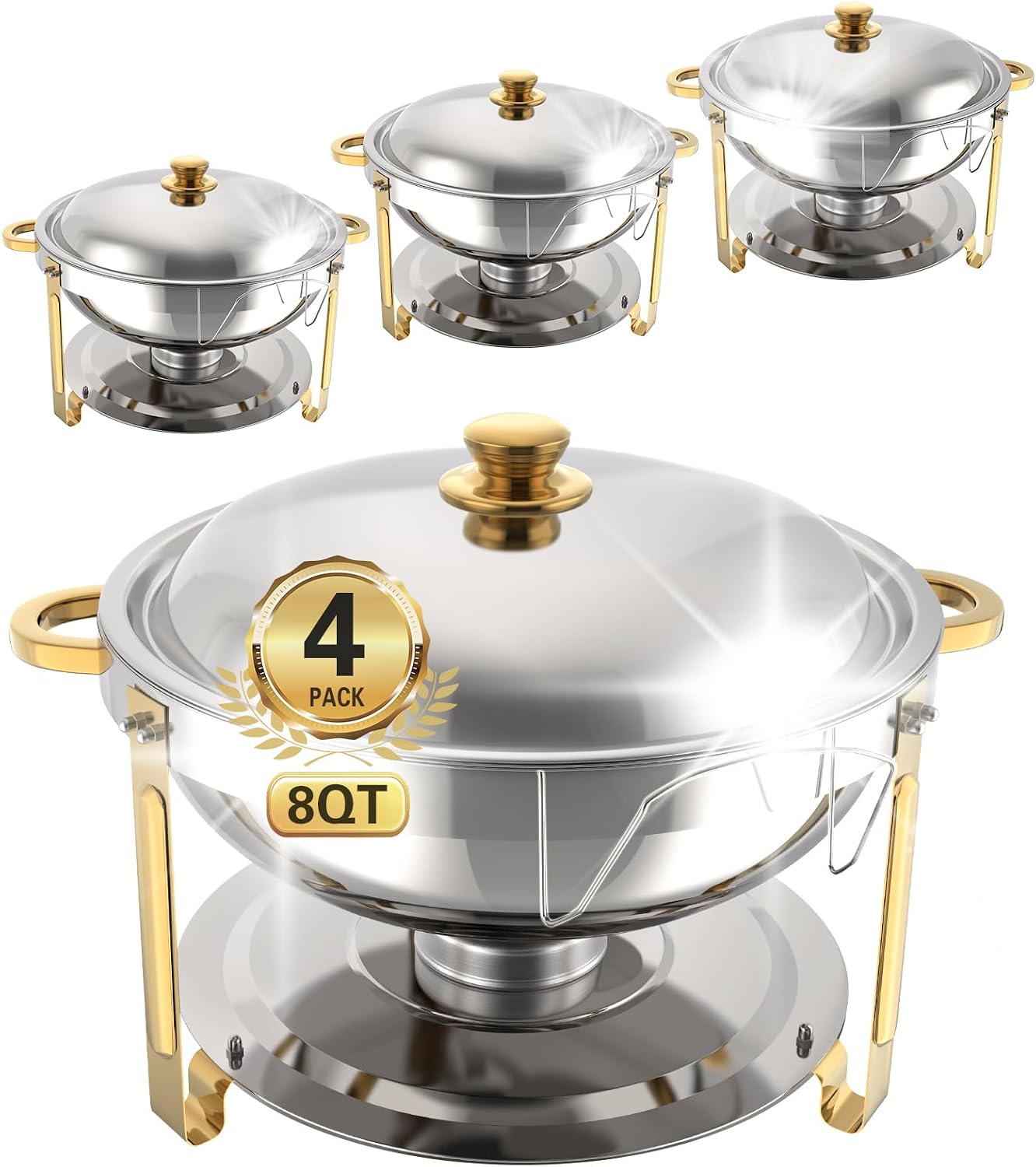 Beviliu 8QT Chafing Dishes for Buffet (4-Pack) — Ultra-Large Capacity Warming Trays for Parties & Catering