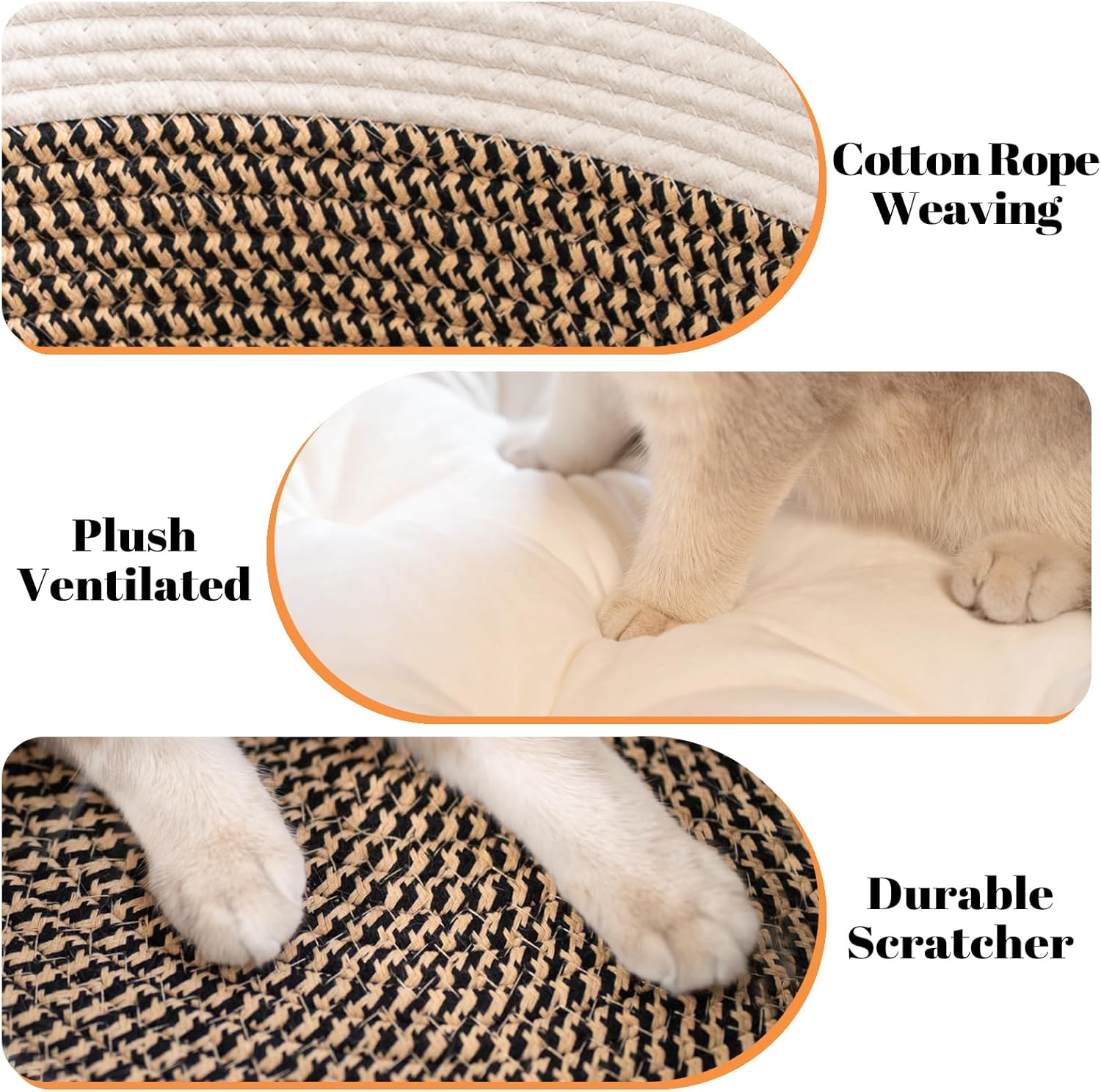 Detalle de CheerPals Cat Bed with Cushion (47 cm) – Cotton Rope Basket for All-Season Comfort