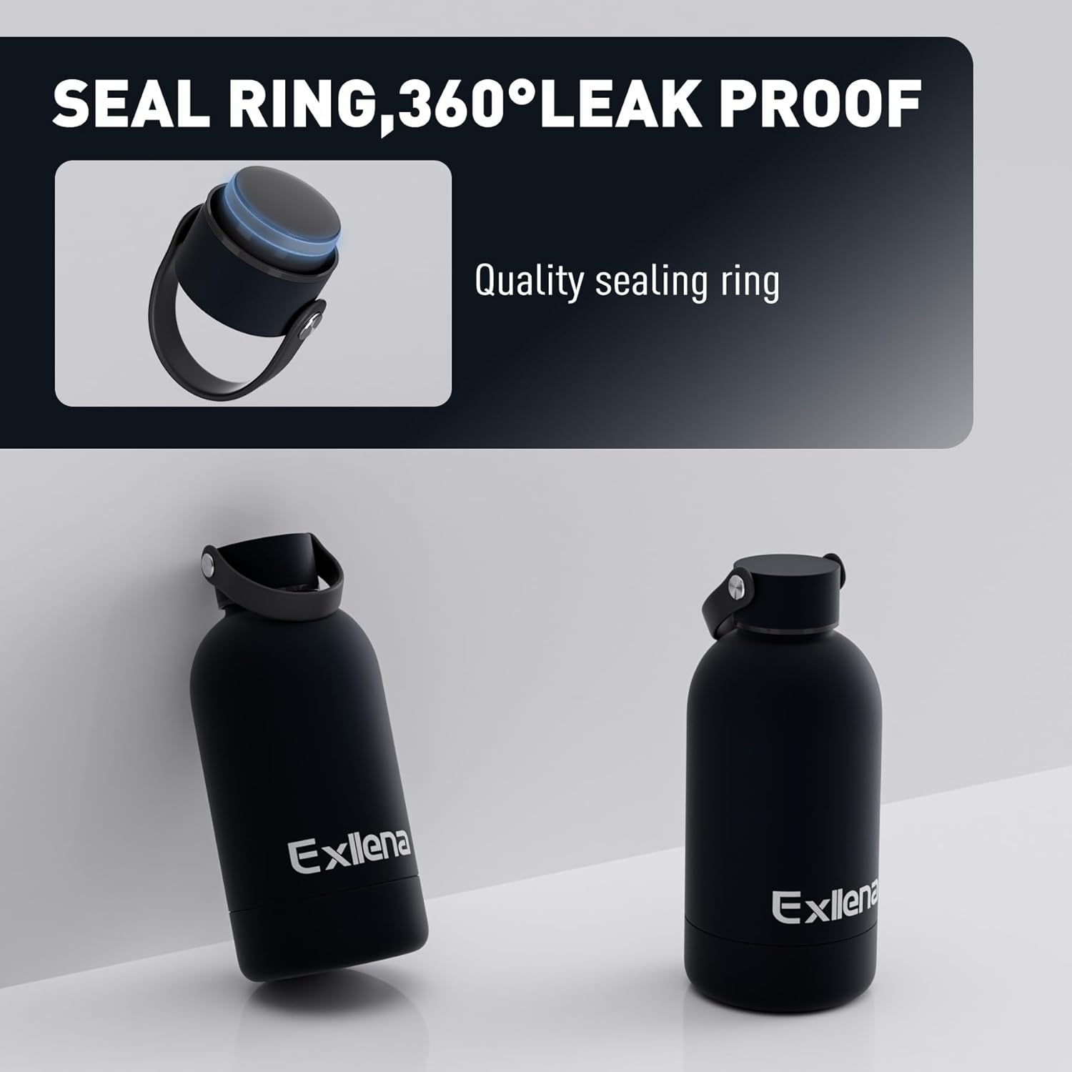 Thumbnail 3 de Exllena 350ml Small Water Bottle with Handle Lid & Carabiner (Double-Wall Vacuum, BPA Free) – Purple