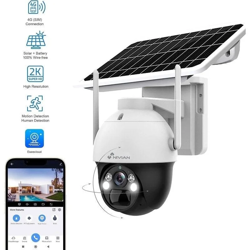 Detalle 2 de nivian Cámara Vigilancia 2K 18.000 mAh 4G 🌐