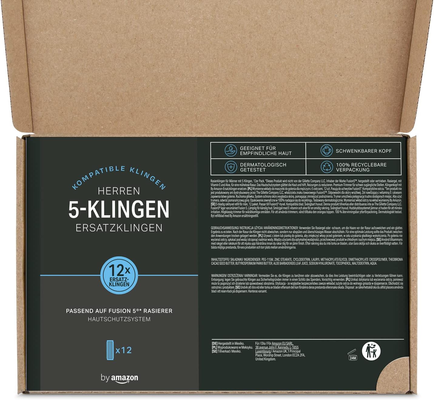 Detalle de Amazon Herren Ersatzklingen für Fusion5 Rasierer – 12 Stück