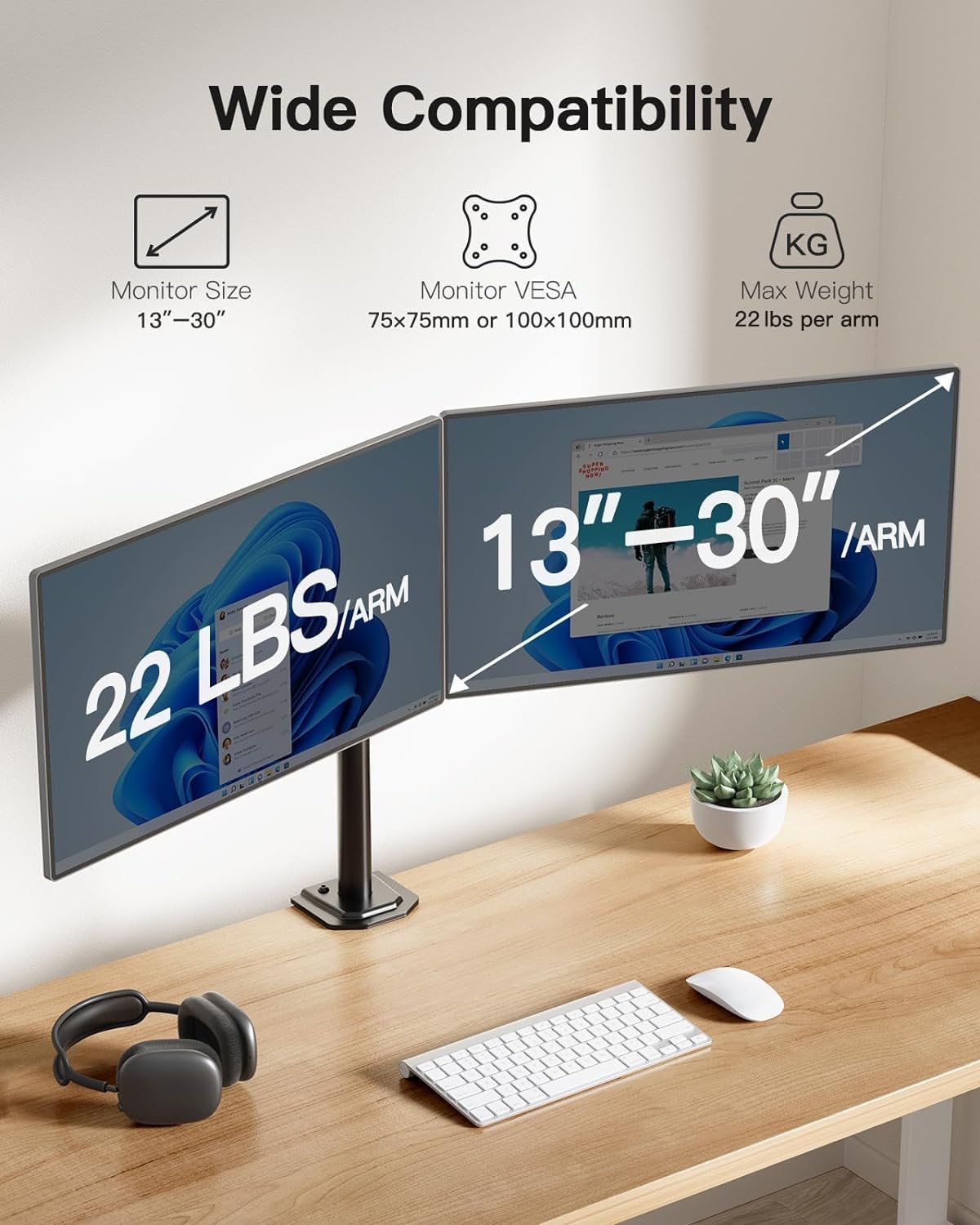 Detalle 2 de HUANUO Dual Monitor Stand for 13-30 Inch Screens