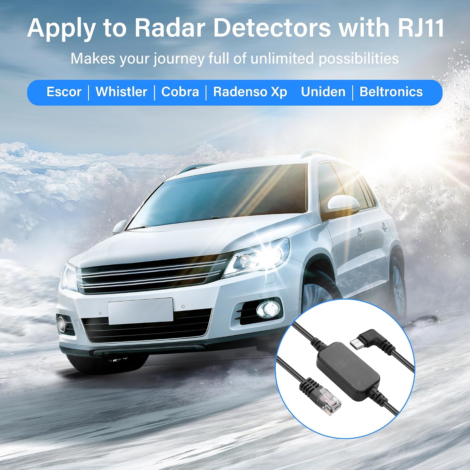 Detalle de SinLoon 90° USB C to RJ11 Plug Cable for Radar Detectors – 5.57ft