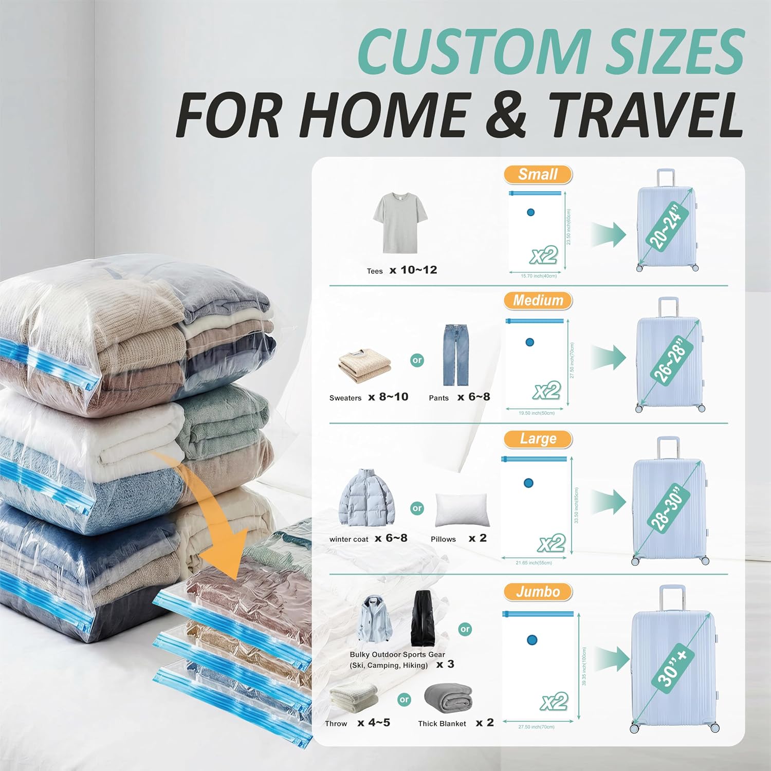 Detalle 2 de Vacuum Storage Bags with USB Pump, 8-Piece Set