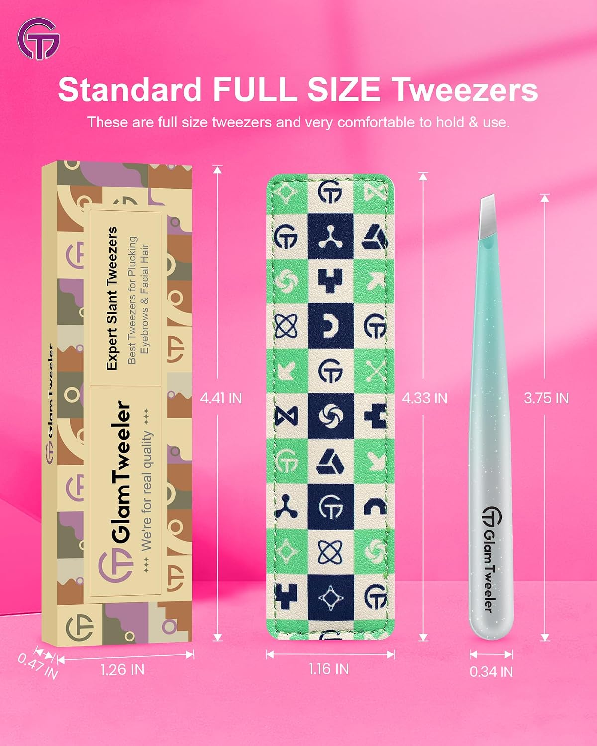 Thumbnail 6 de GlamTweeler Expert Slant Tip Tweezers with Leather Case (Sparkle Mint Green & Silver)