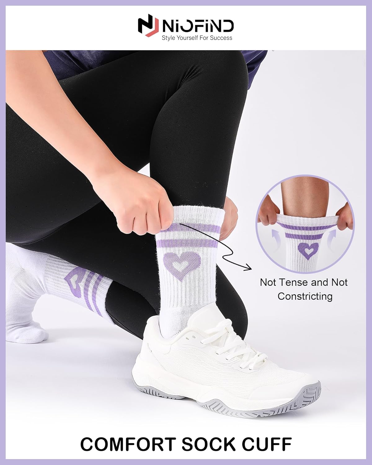 Thumbnail 3 de Niofind Chaussettes de Tennis Femme — Lot de 3 paires en coton avec motif cœur