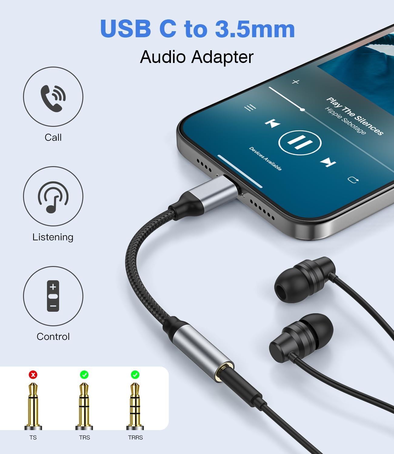 Detalle de YLLZI Adattatore USB C a Jack 3.5 mm: DAC integrato, alluminio robusto e cavo intrecciato per una musica senza compromessi