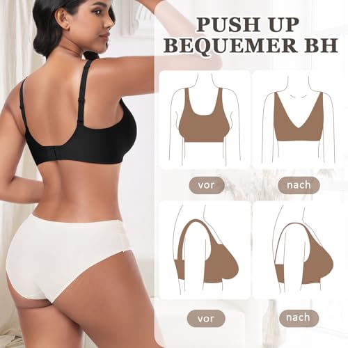 Detalle de Jiuday Tiefer V Push Up BH Damen ohne Bügel – Glatter, bequemer Bralette in XL (Schwarz)