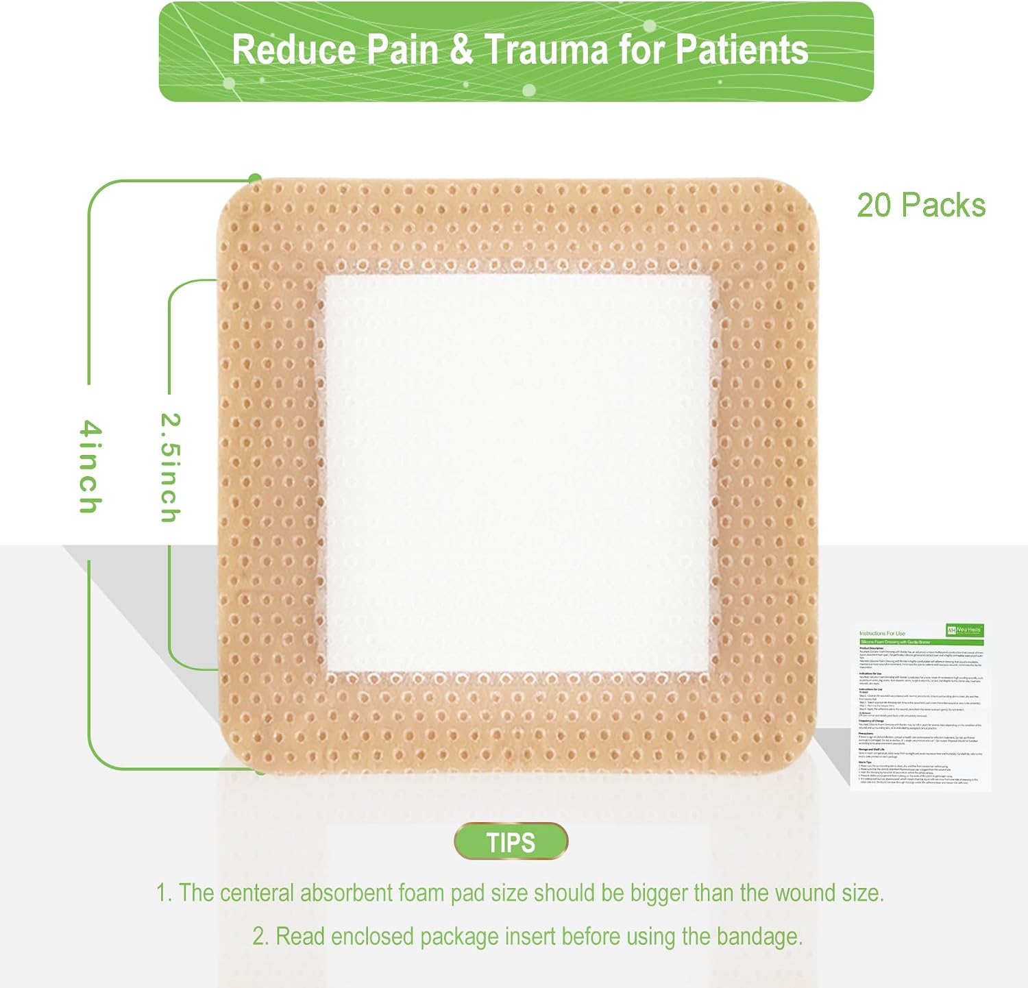 Thumbnail 5 de NeuHeils Silicone Foam Dressing 4"x4" — 20 Pack 🩹