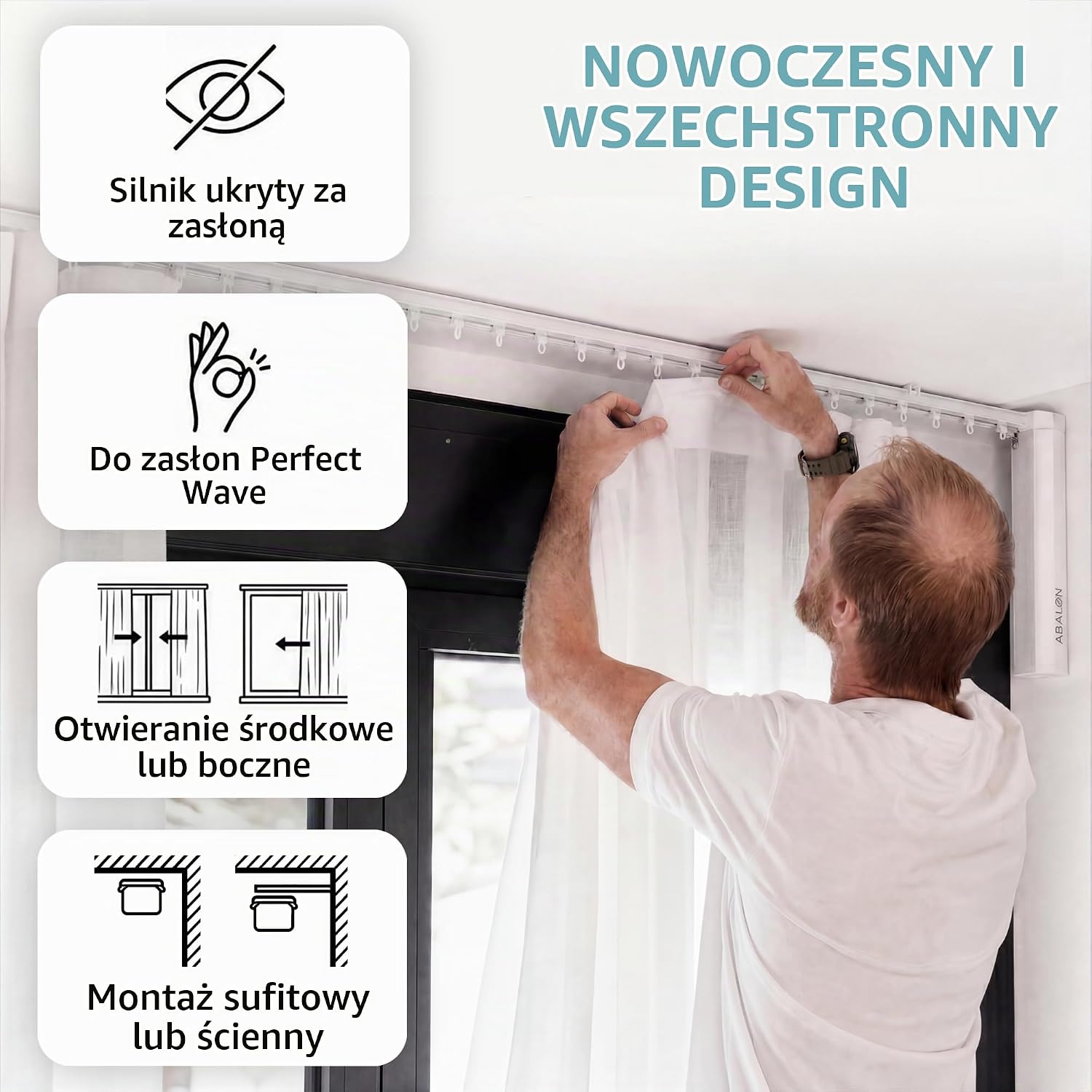 Thumbnail 3 de ABALON Perfect Wave WiFi – elektryczny karnisz 3 m, biały, sterowanie Tuya