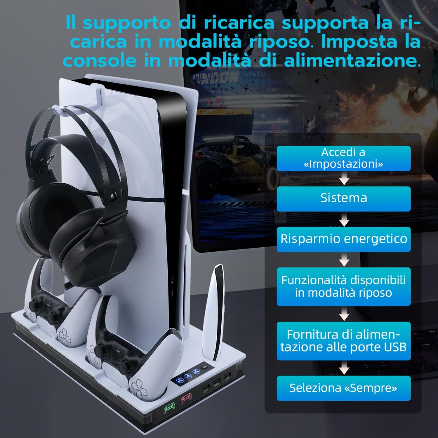 Thumbnail 2 de Wigearss Supporto Raffreddamento PS5 con Carica 2 Controller