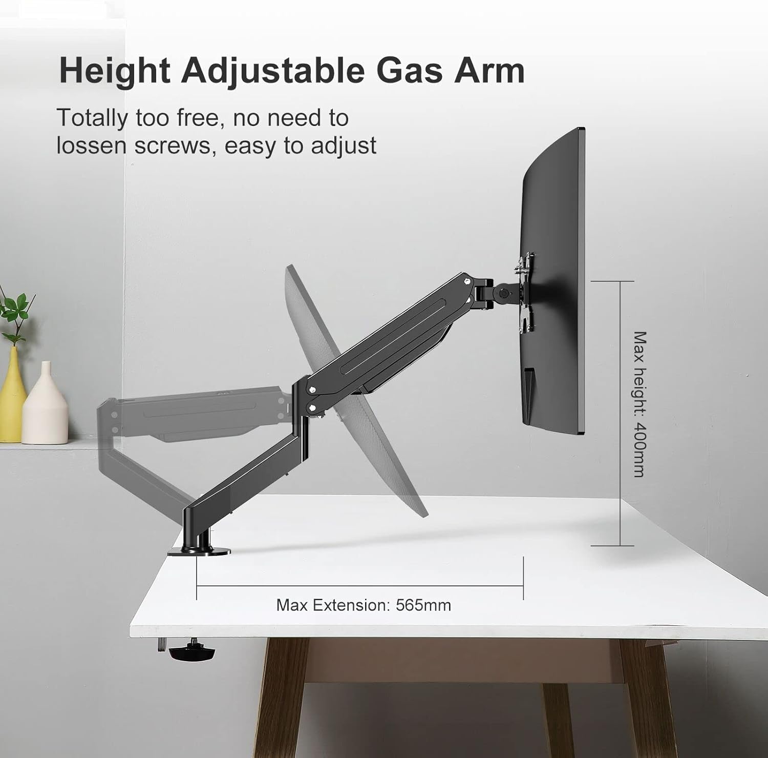 Thumbnail 4 de Suptek Supporto per Monitor a Braccio con Molla a Gas regolabile in altezza (17–32") VESA 75/100, fino a 10 kg, nero opaco