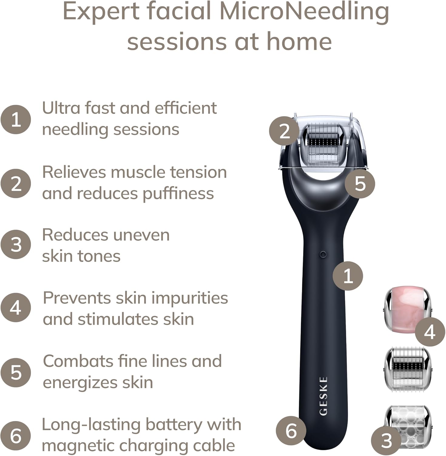 Detalle 2 de GESKE SmartAppGuided MicroNeedle Face Roller 9 en 1 avec quartz rose