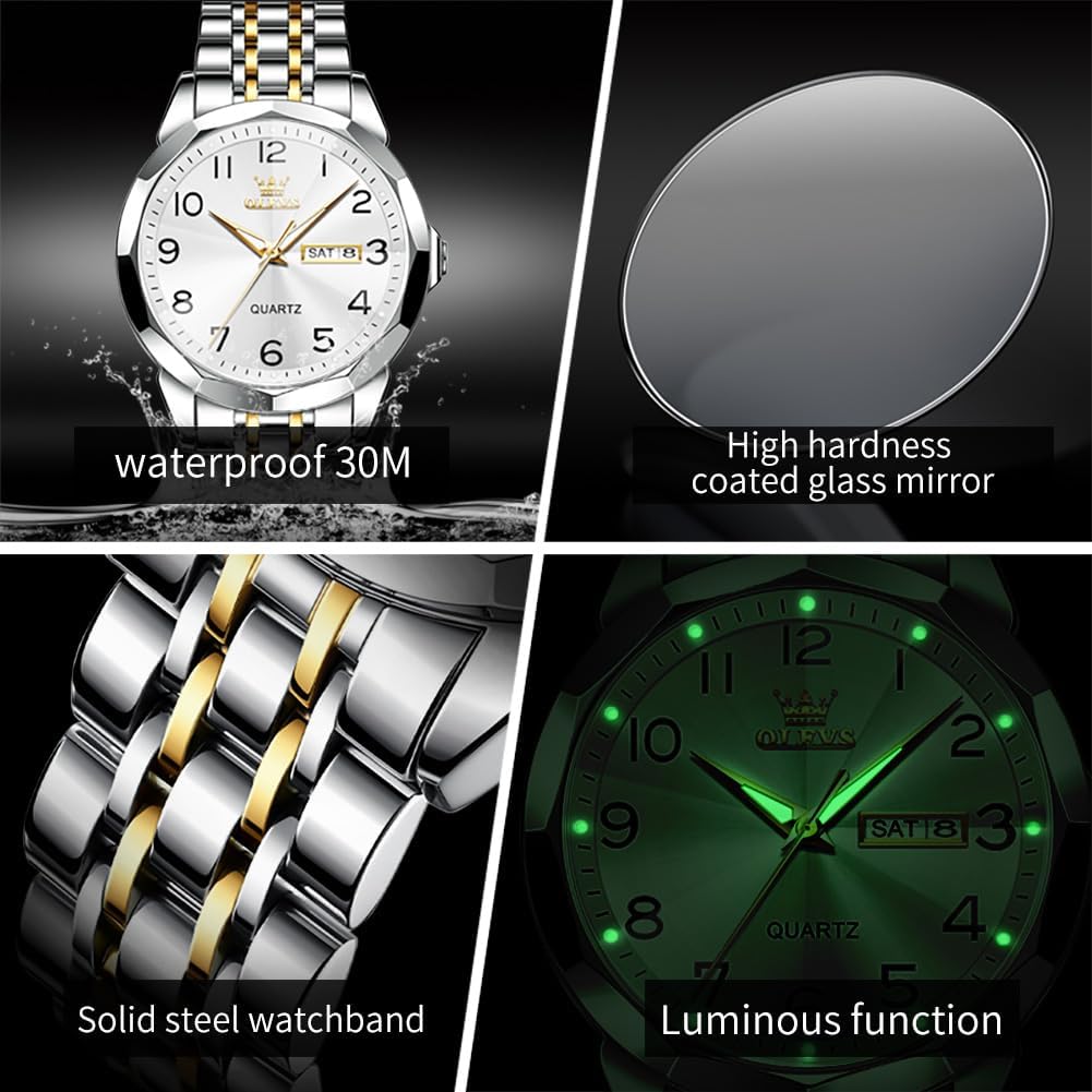Detalle 2 de Montre homme OLEVS quartz index “diamants” en acier inoxydable étanche lumineuse avec date