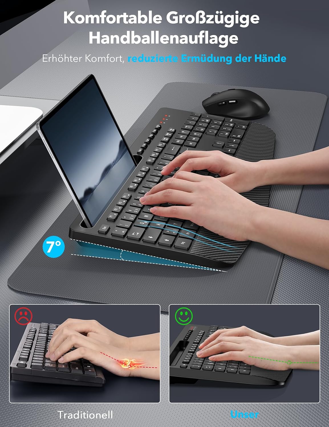 Detalle 2 de Kabellos Tastatur Maus Set 2,4 GHz Ergonomisch