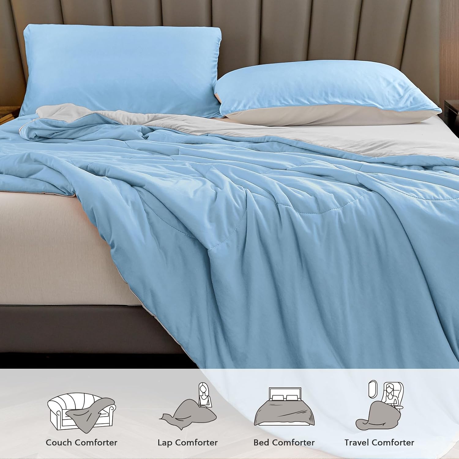 Thumbnail 3 de HOMFINE Couverture rafraîchissante d’été pour adulte Q-Max > 0,4 (270 x 230 cm) en fibres rafraîchissantes, bleu