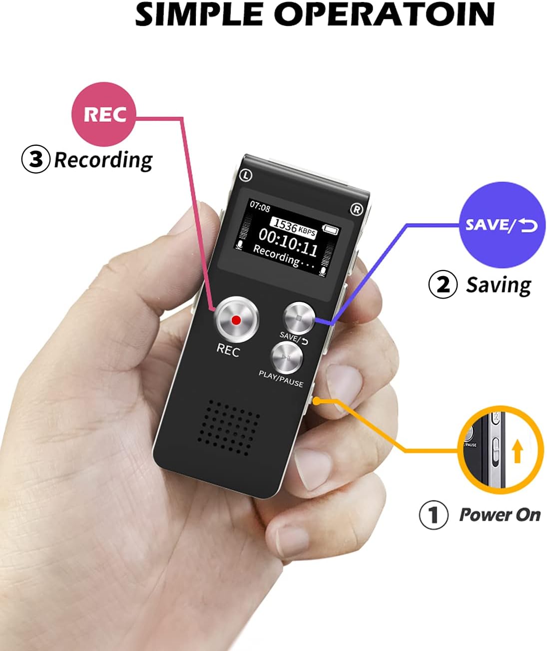Detalle 2 de Fikyra 32GB digital voice recorder โ 30h battery ๐