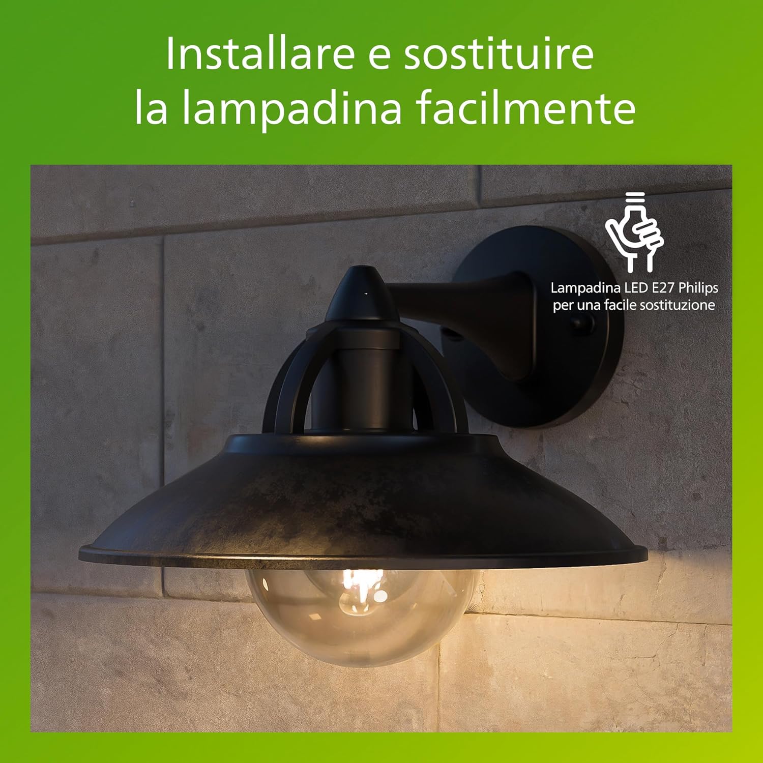 Thumbnail 3 de Philips Cormorant applique LED da esterno IP44 in alluminio nero con attacco E27 (lampadina venduta separatamente)