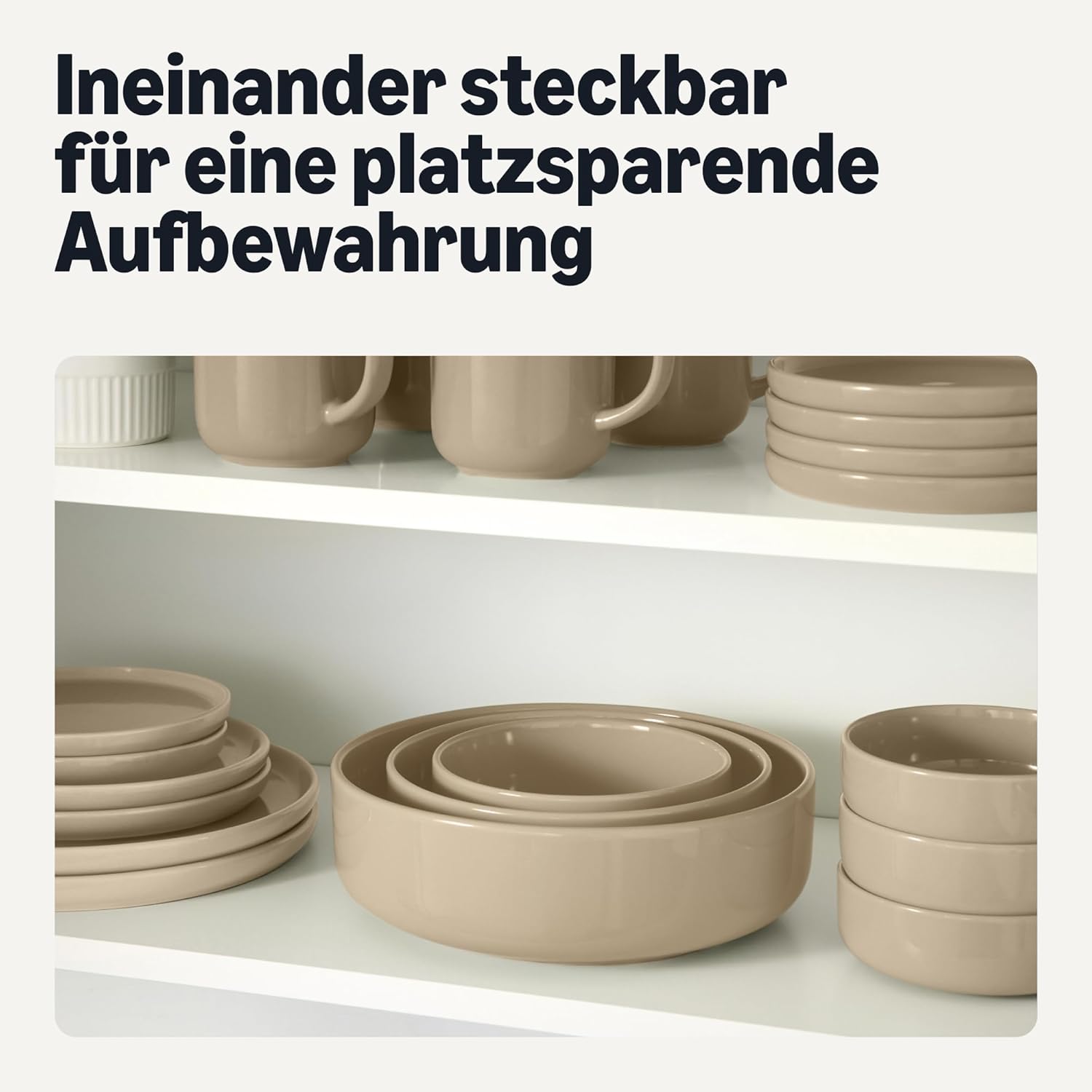 Detalle de Amazon Basics Glasierte Steinzeug-Servierschalen, 3-teiliges Set – Leinengrau