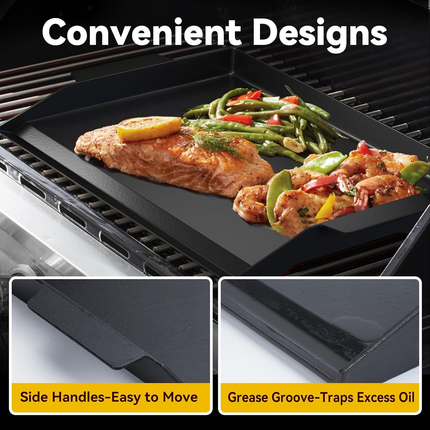 Detalle 2 de Rushare Cast Iron Griddle, 23" x 16" Flat Top for BBQs and Gas Grills