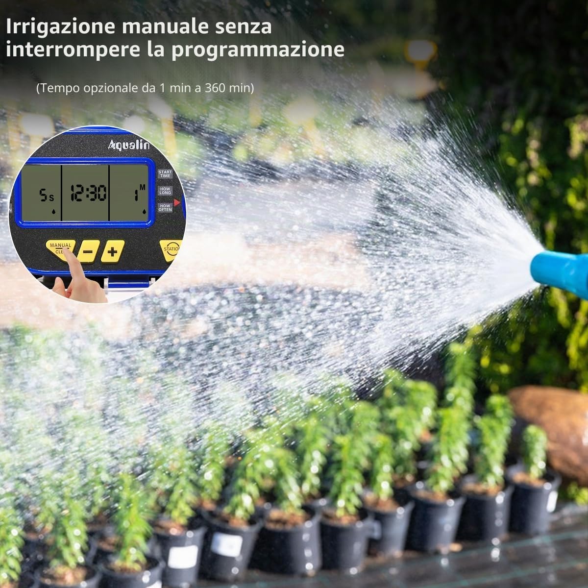 Detalle de Aqualin timer per irrigatori con 2 uscite, due valvole programmabili e Rain Delay