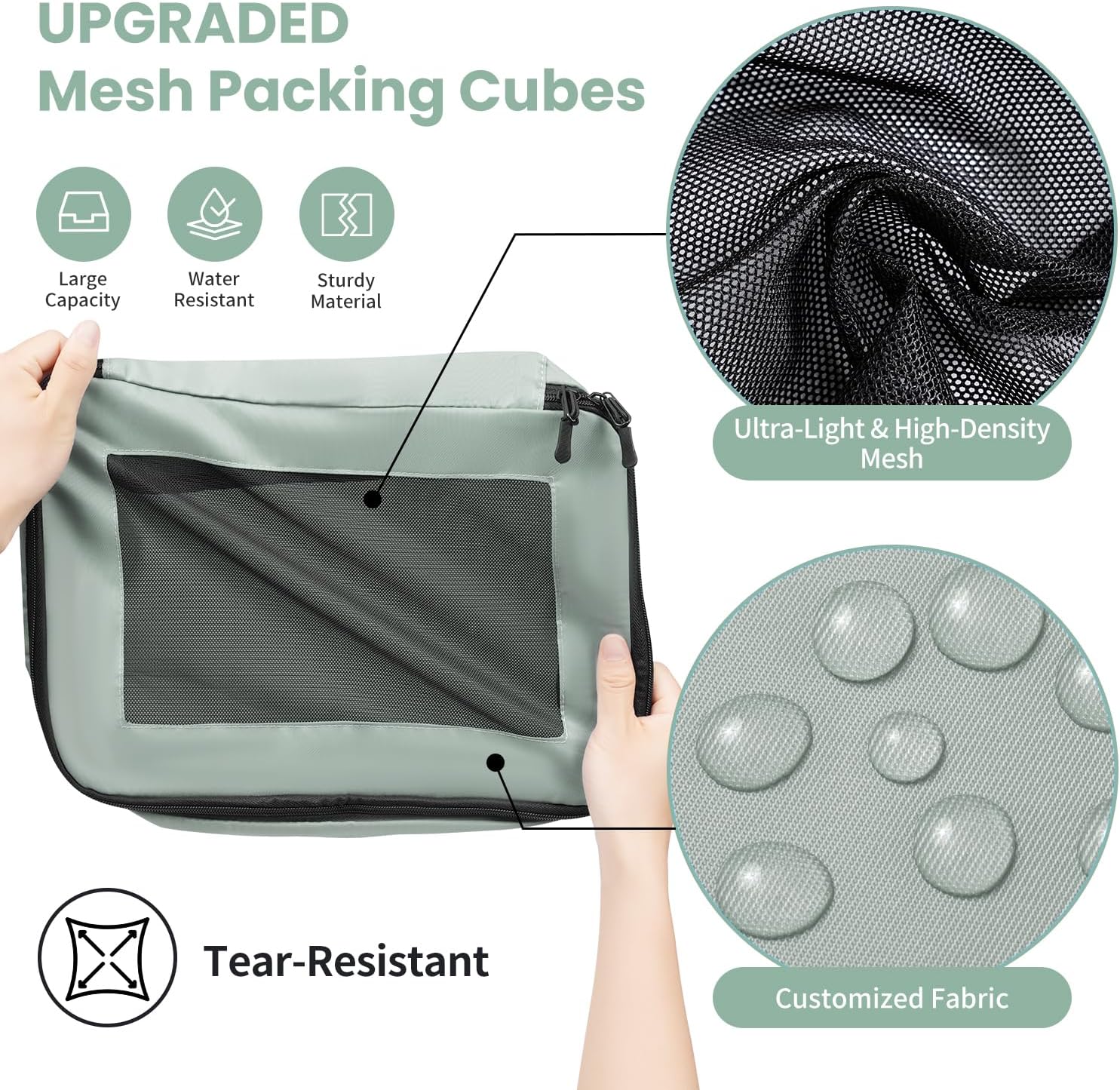 Detalle de Prezon 8-Piece Packing Cubes Set for Suitcase — Lightweight Green