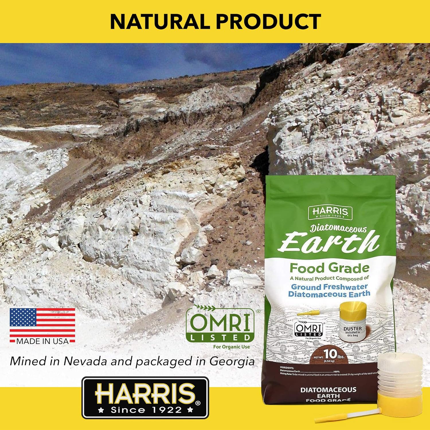 Detalle de HARRIS Diatomaceous Earth Food Grade, 10lb with Powder Duster Included