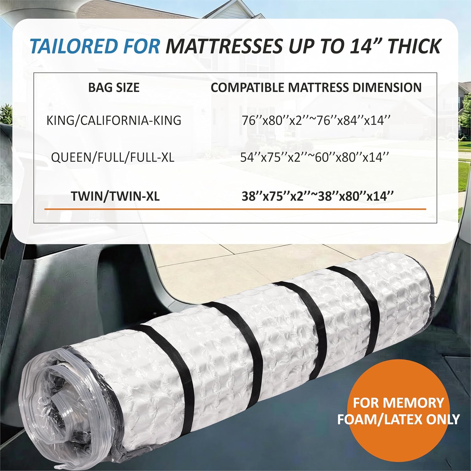 Detalle de Storage Logic Foam Mattress Vacuum Bag for Moving & Storage (Twin/Twin XL) with Straps