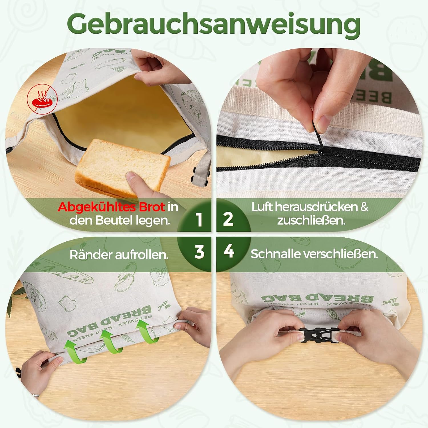 Thumbnail 6 de YARRAMATE Brotbeutel Leinen mit Bienenwachseinlage – 2er Pack, Große Brotaufbewahrung 43x33 cm