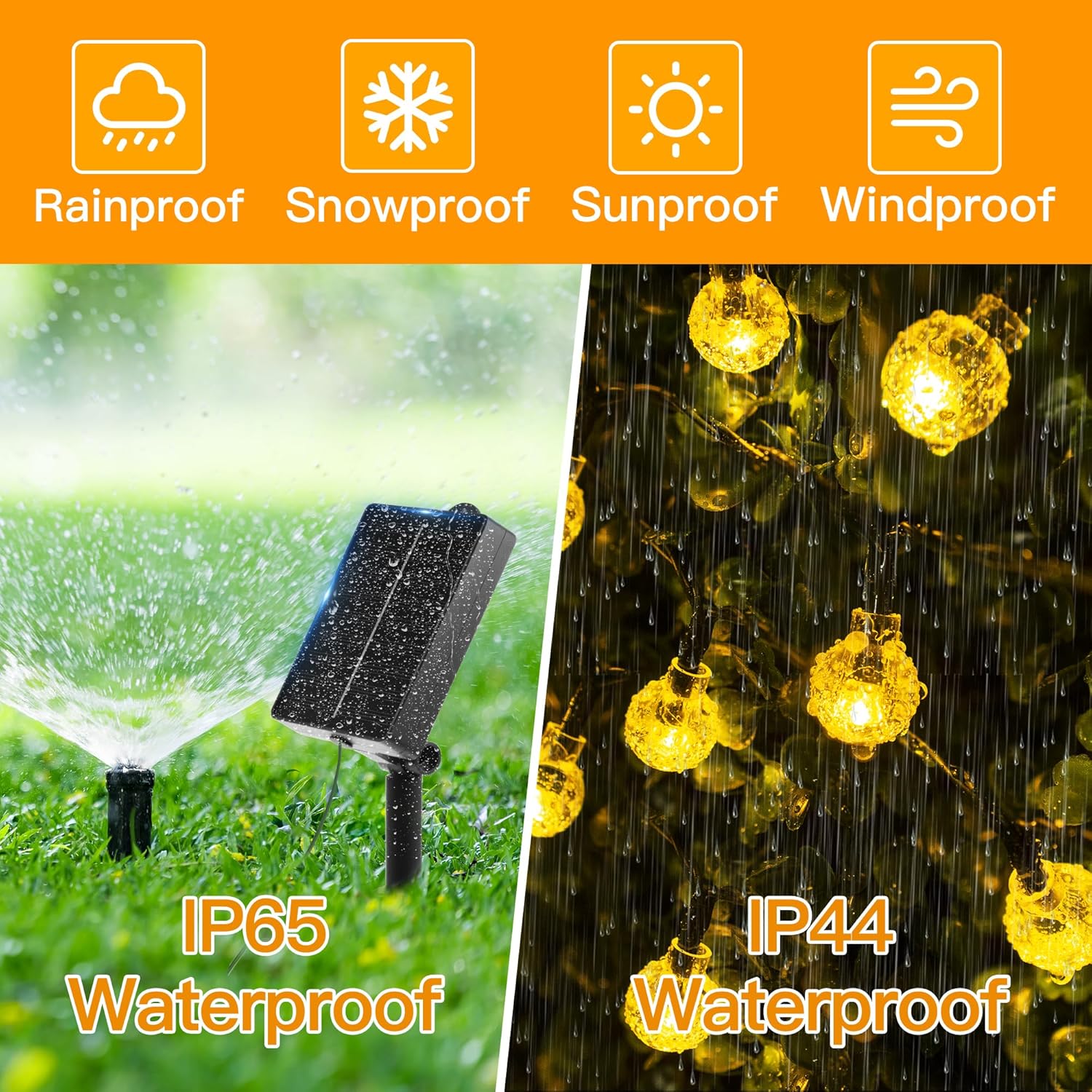 Thumbnail 2 de Ollny Solar Lights Outdoor Garden 12m 100 LED Crystal Ball Fairy Lights (Warm White) – IP65/IP44, 8 Modes