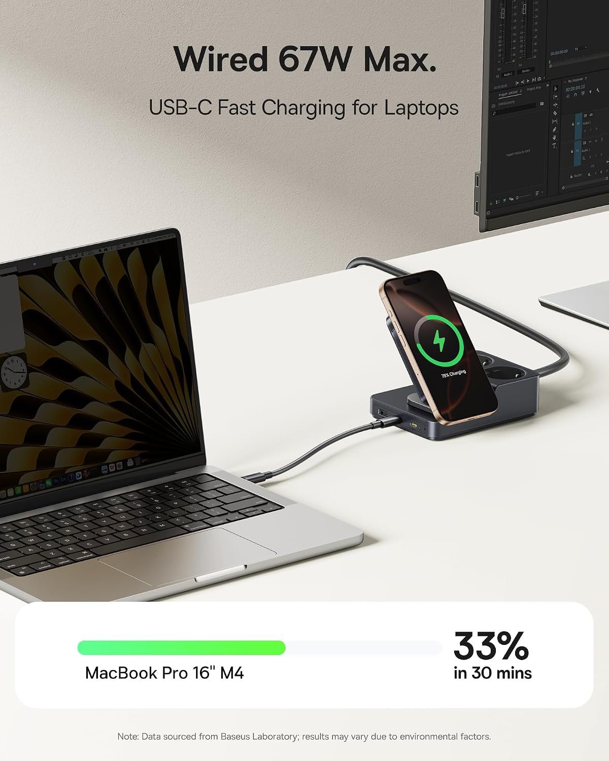 Thumbnail 3 de Baseus Nomos 67W stekkerdoos met Qi2, USB-C en verstelbare magnetische lader
