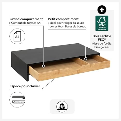 Detalle 1 de 5 five simply smart 5five – Réhausseur de Moniteur en Bambou Noir, 47 x 25 x 10 cm avec Tiroir de Rangement