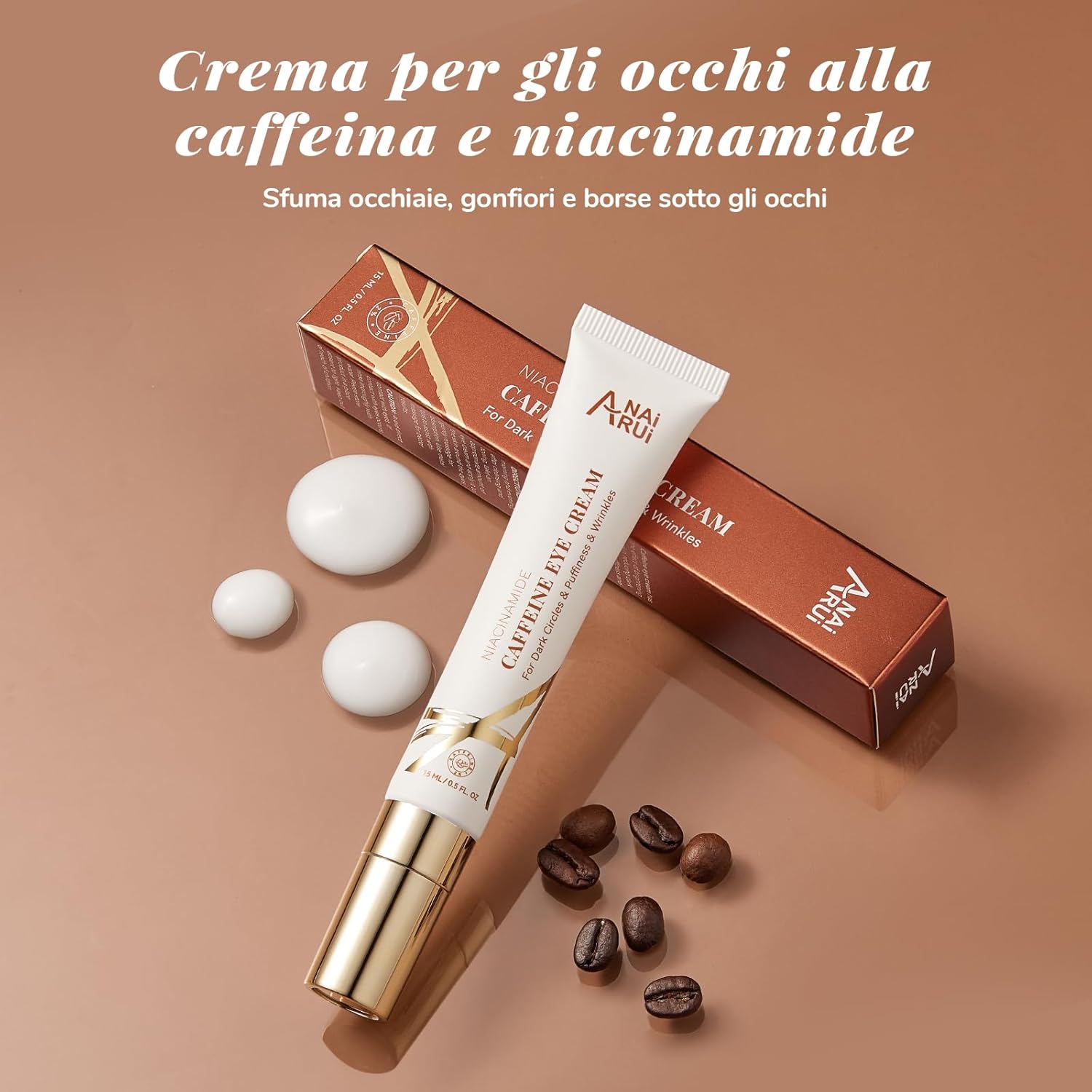 Detalle de ANAiRUi Crema per gli occhi alla caffeina con rullo a punta metallica e niacinamide