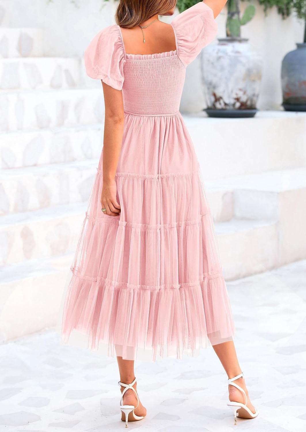 Detalle 2 de PRETTYGARDEN Smocked Midi Tulle Dress