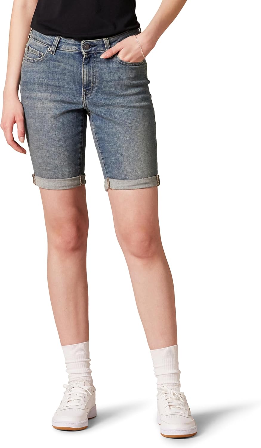 Thumbnail 6 de Amazon Essentials Damen schmal geschnittene Denim-Bermudashorts mit 23-cm-Länge