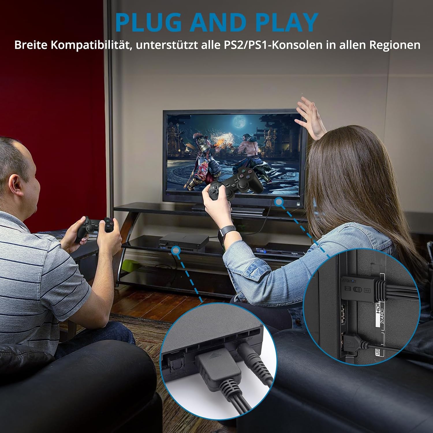 Thumbnail 4 de AUTOUTLET PS1/PS2 auf HDMI Adapter – Plug & Play, 1080p, 4:3/16:9 Konvertierung, 150 cm Kabel