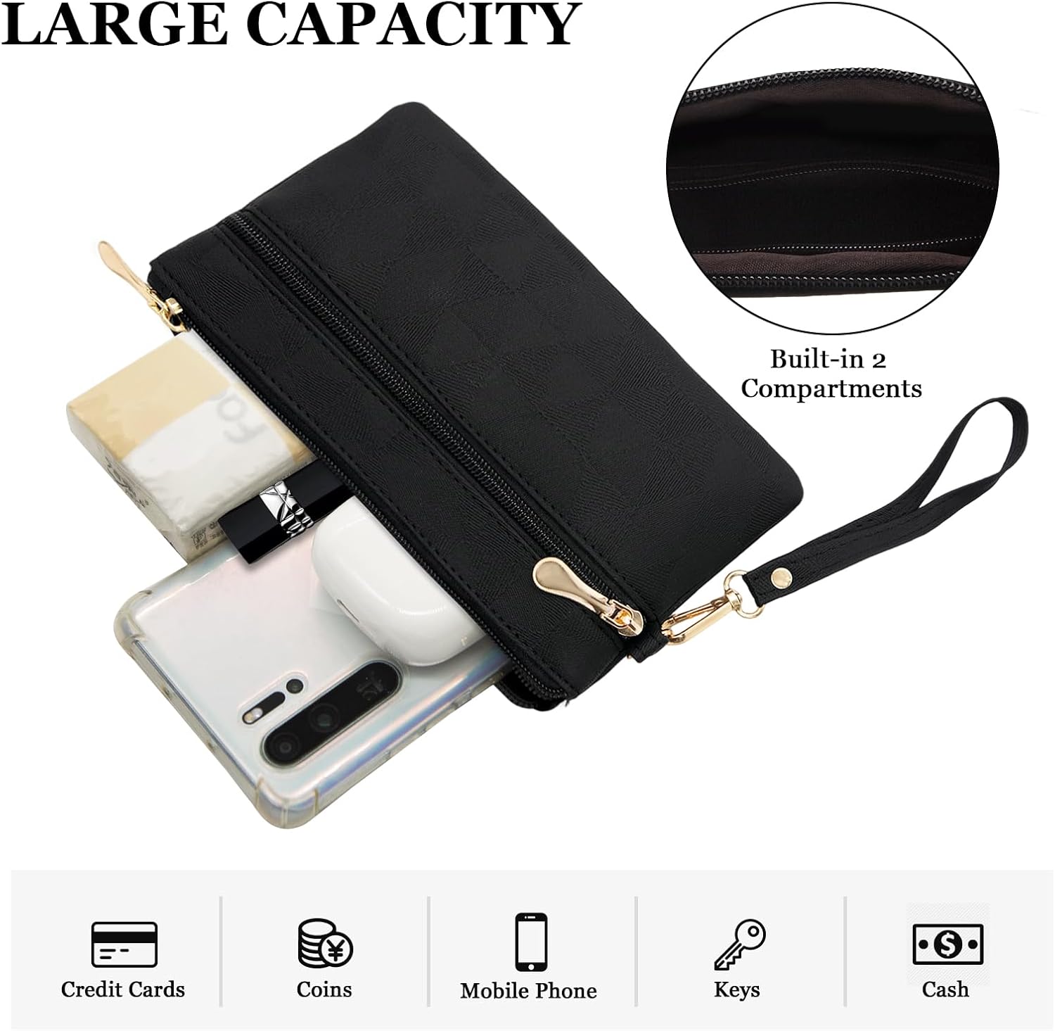 Detalle de LJCZKA Leather Wristlet Wallet for Women and Men – Black-2