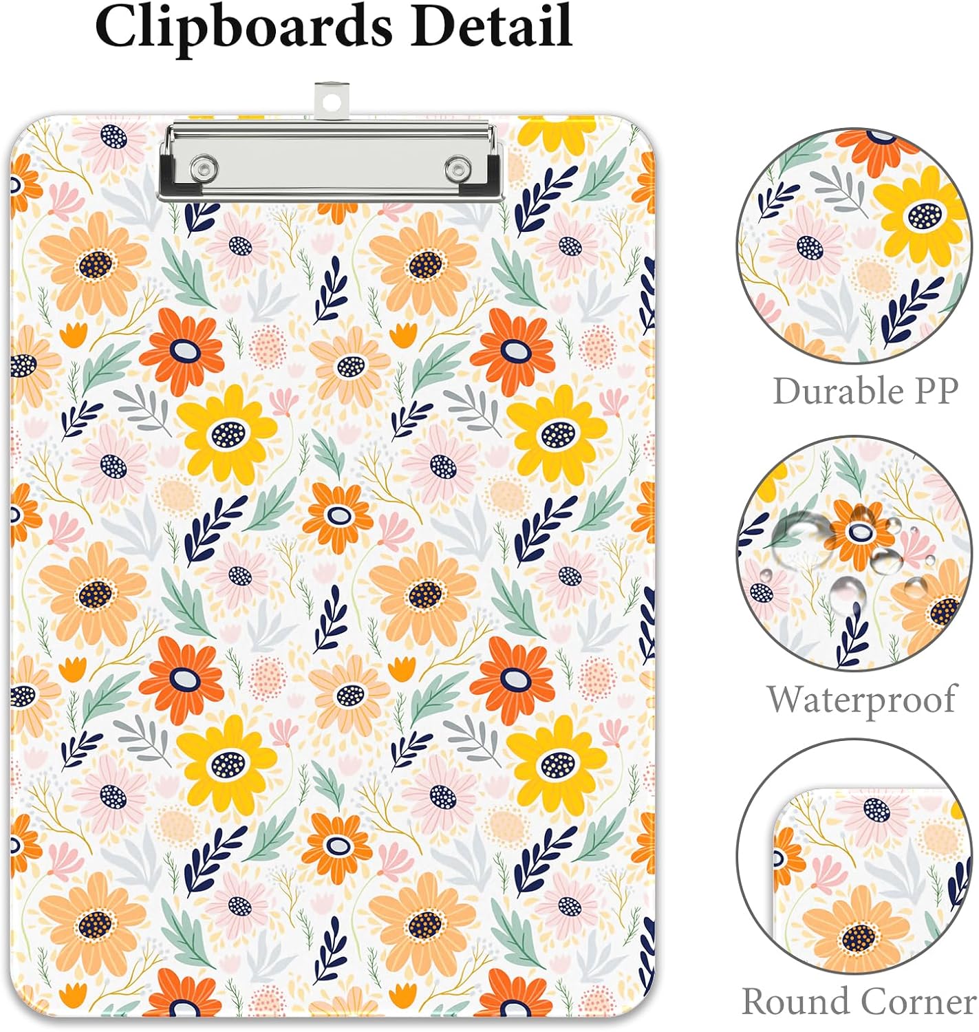 Detalle 1 de Rimilak Pattern Clipboard A4-Orange Flower Plastic Clipboard for A4 and Letter